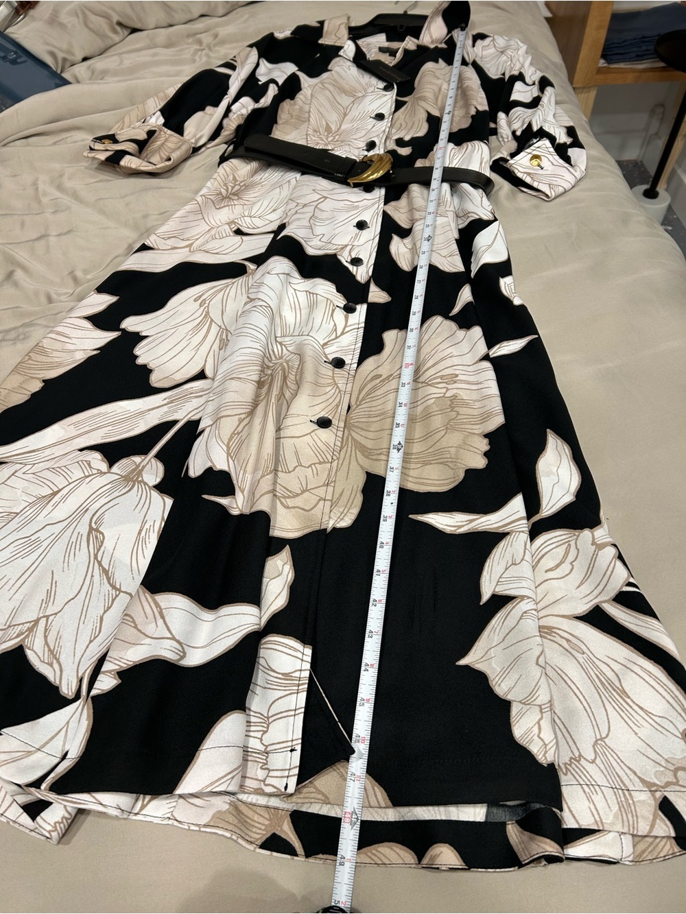 Donna Karan Black and Cream Floral Maxi Shirt Dress NWT - Picture 6 of 7